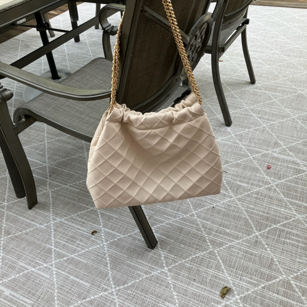Tory Burch Quilted Cream Shoulder Bag with Gold Chain